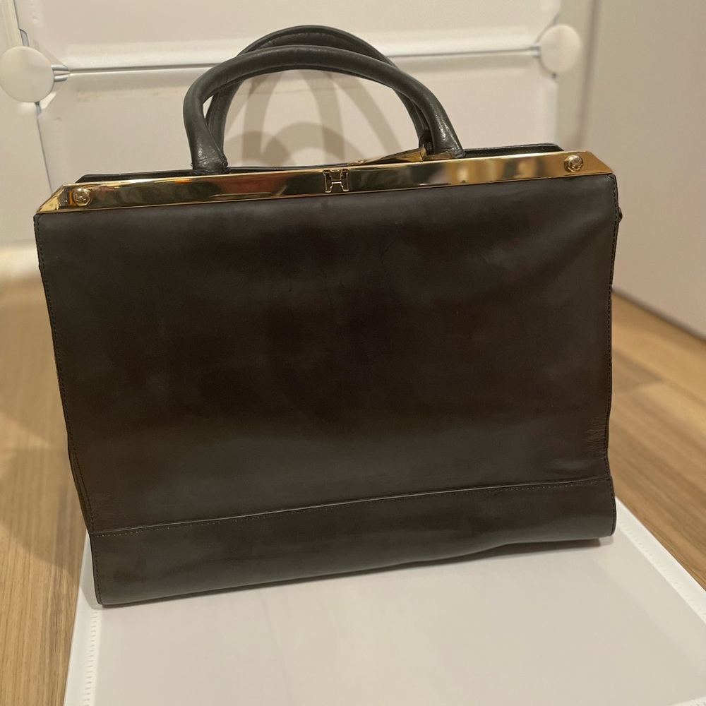 Halston Heritage Black patent leather briefcase